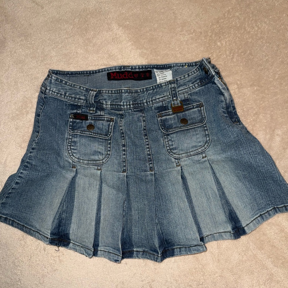 Mudd Blue Mini Skater Skirt with Pleated Design for Casual Night Out